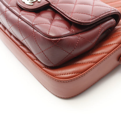 Vステッチ シェブロン チェーンショルダーバッグ ラムスキン ライトブラウン ボルドー シルバー金具 シャネル バッグ CHANEL