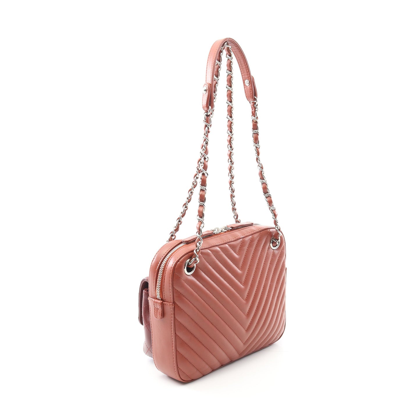 Vステッチ シェブロン チェーンショルダーバッグ ラムスキン ライトブラウン ボルドー シルバー金具 シャネル バッグ CHANEL