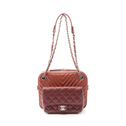 Vステッチ シェブロン チェーンショルダーバッグ ラムスキン ライトブラウン ボルドー シルバー金具 シャネル バッグ CHANEL