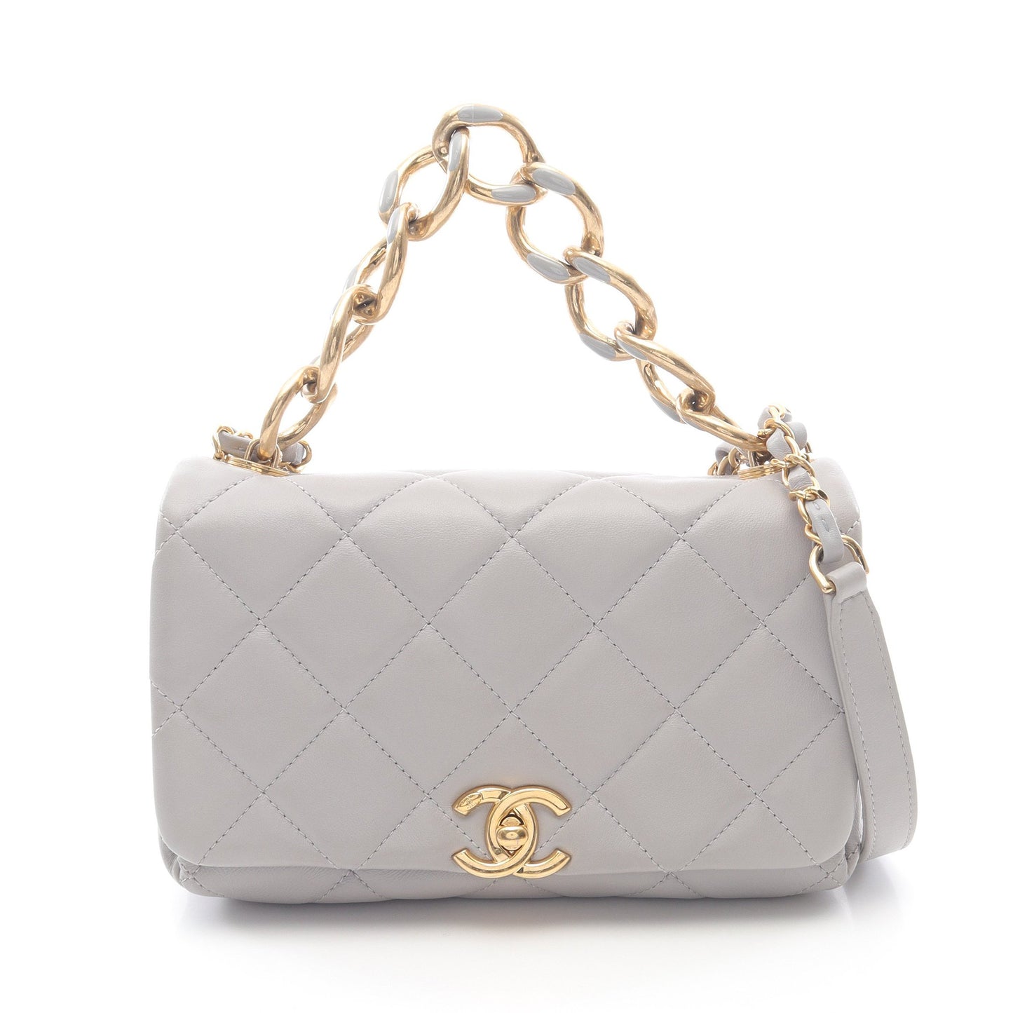 ミニマトラッセ チェーンショルダーバッグ ラムスキン グレー ゴールド金具 シャネル バッグ CHANEL