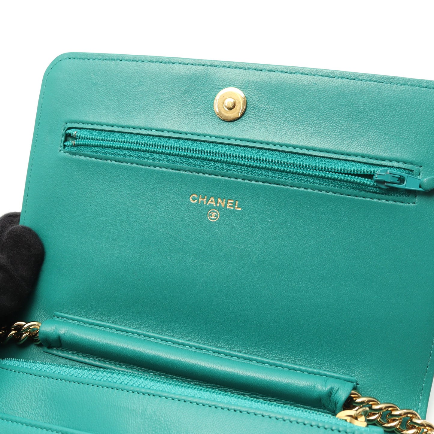 ボーイシャネル Vステッチ チェーンウォレット ラムスキン グリーン ゴールド金具 シャネル バッグ CHANEL