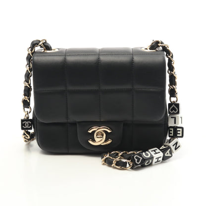 チョコバー ミニフラップ チェーンショルダーバッグ ラムスキン ブラック ゴールド金具 シャネル バッグ CHANEL