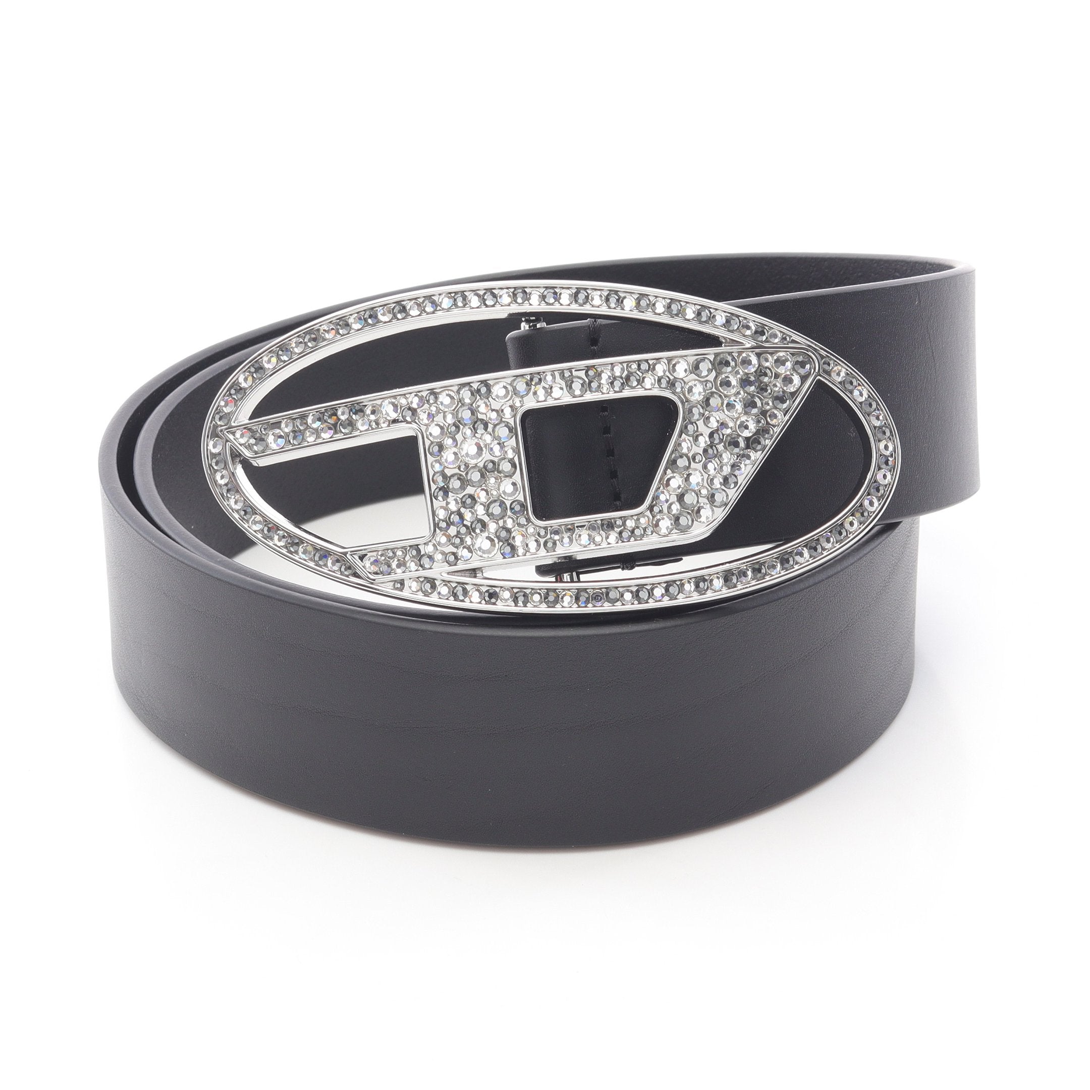 DIESEL 黒レザーベルト オーバルバックル