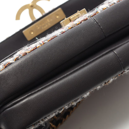 ココマーク Wチェーンショルダーバッグ ツイード レザー グレー ゴールド金具 シャネル バッグ CHANEL