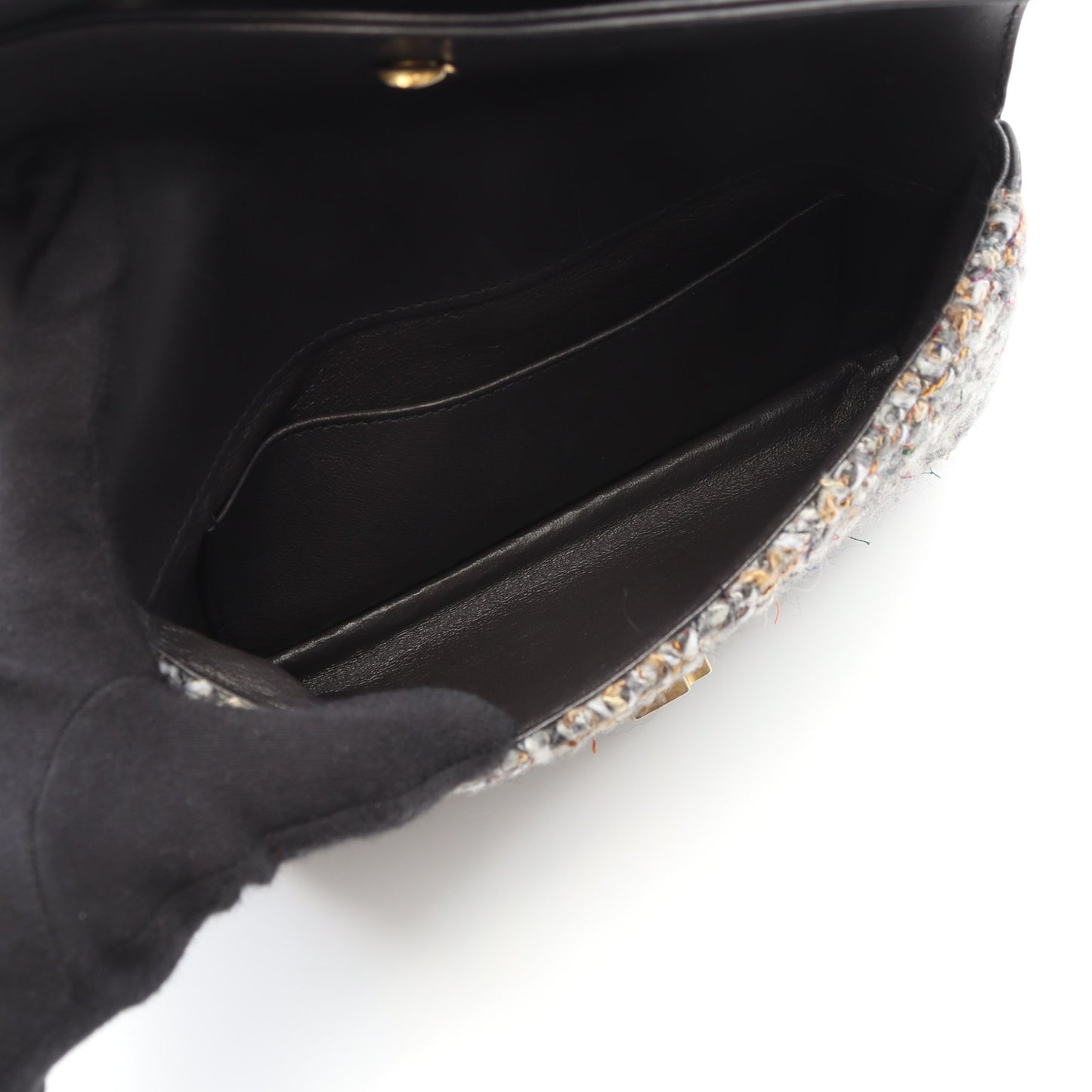 ココマーク Wチェーンショルダーバッグ ツイード レザー グレー ゴールド金具 シャネル バッグ CHANEL