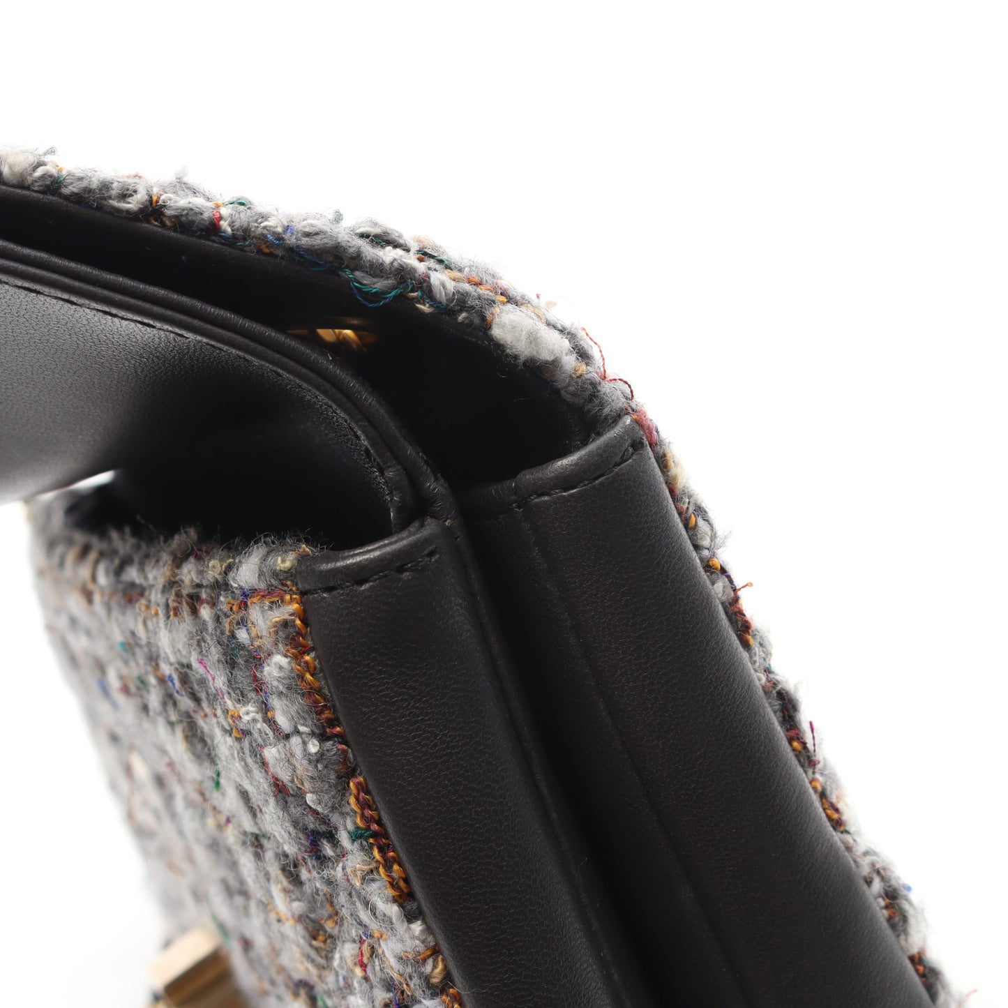 ココマーク Wチェーンショルダーバッグ ツイード レザー グレー ゴールド金具 シャネル バッグ CHANEL
