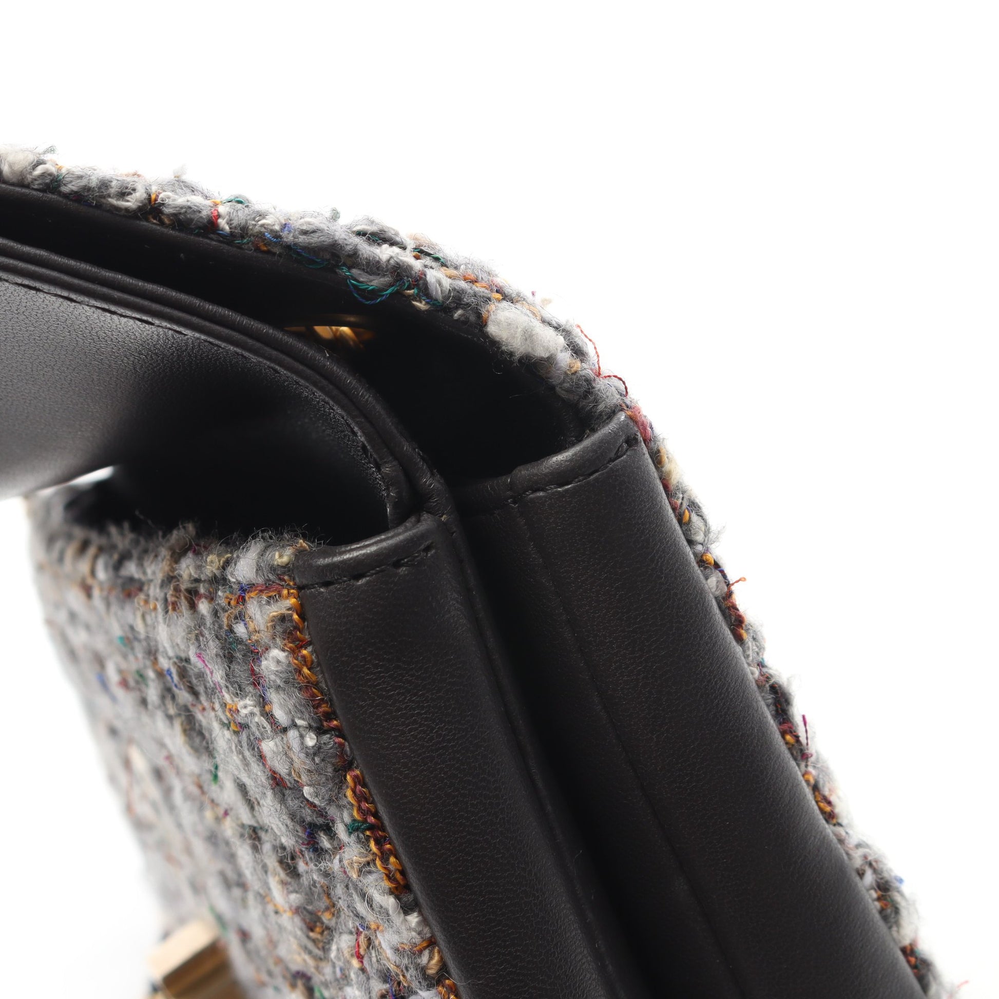 ココマーク Wチェーンショルダーバッグ ツイード レザー グレー ゴールド金具 シャネル バッグ CHANEL