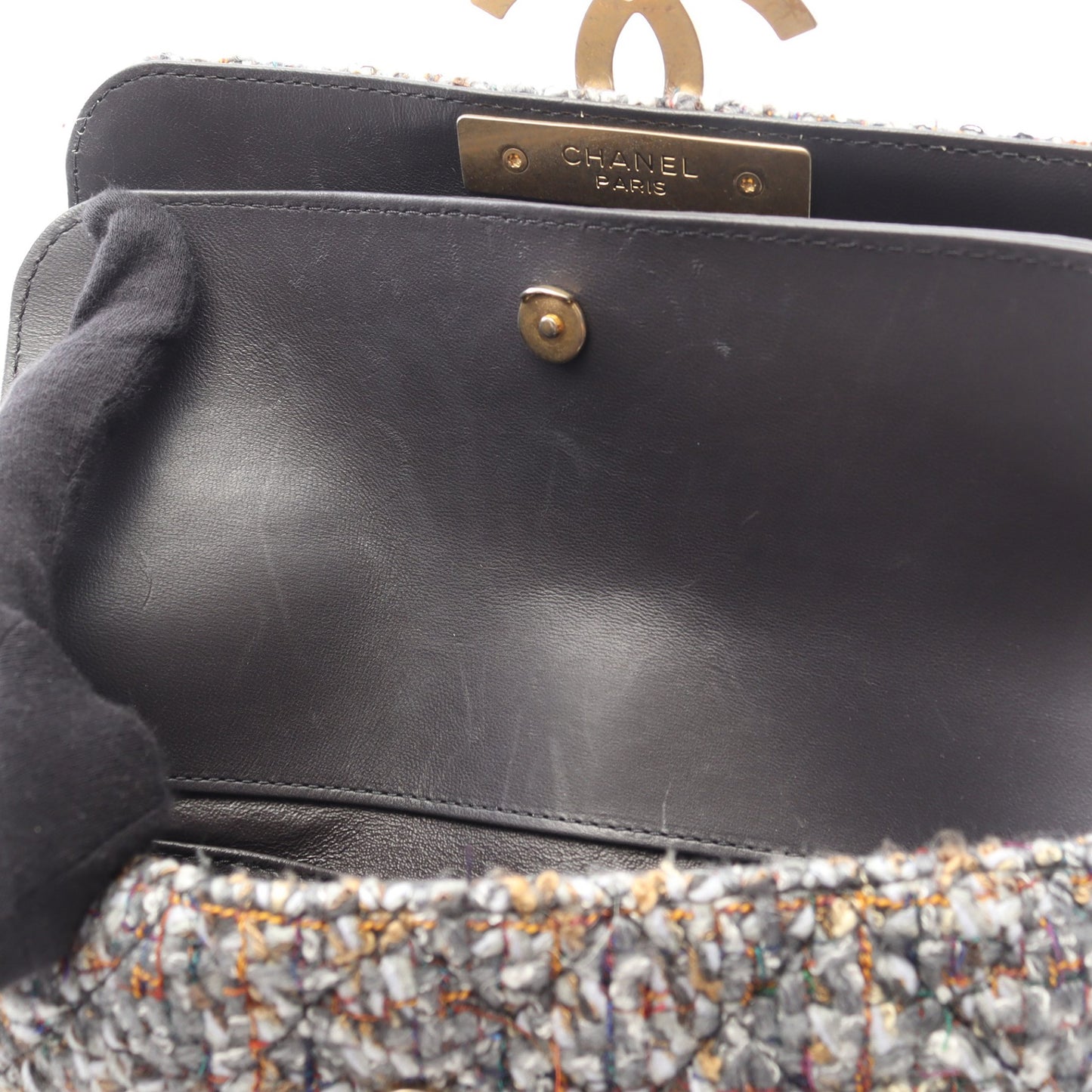ココマーク Wチェーンショルダーバッグ ツイード レザー グレー ゴールド金具 シャネル バッグ CHANEL