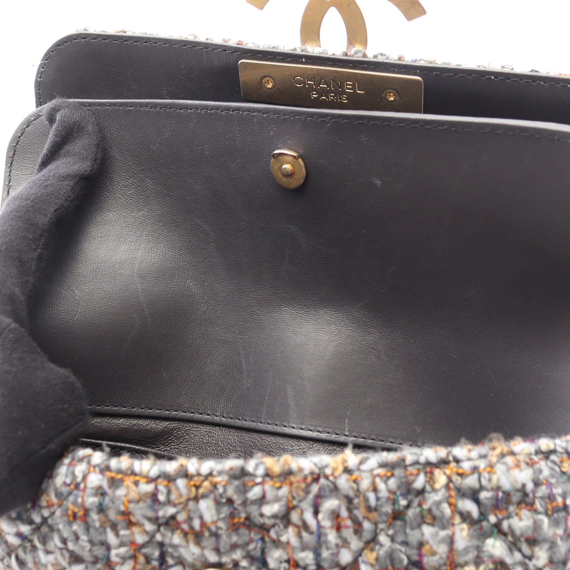 ココマーク Wチェーンショルダーバッグ ツイード レザー グレー ゴールド金具 シャネル バッグ CHANEL