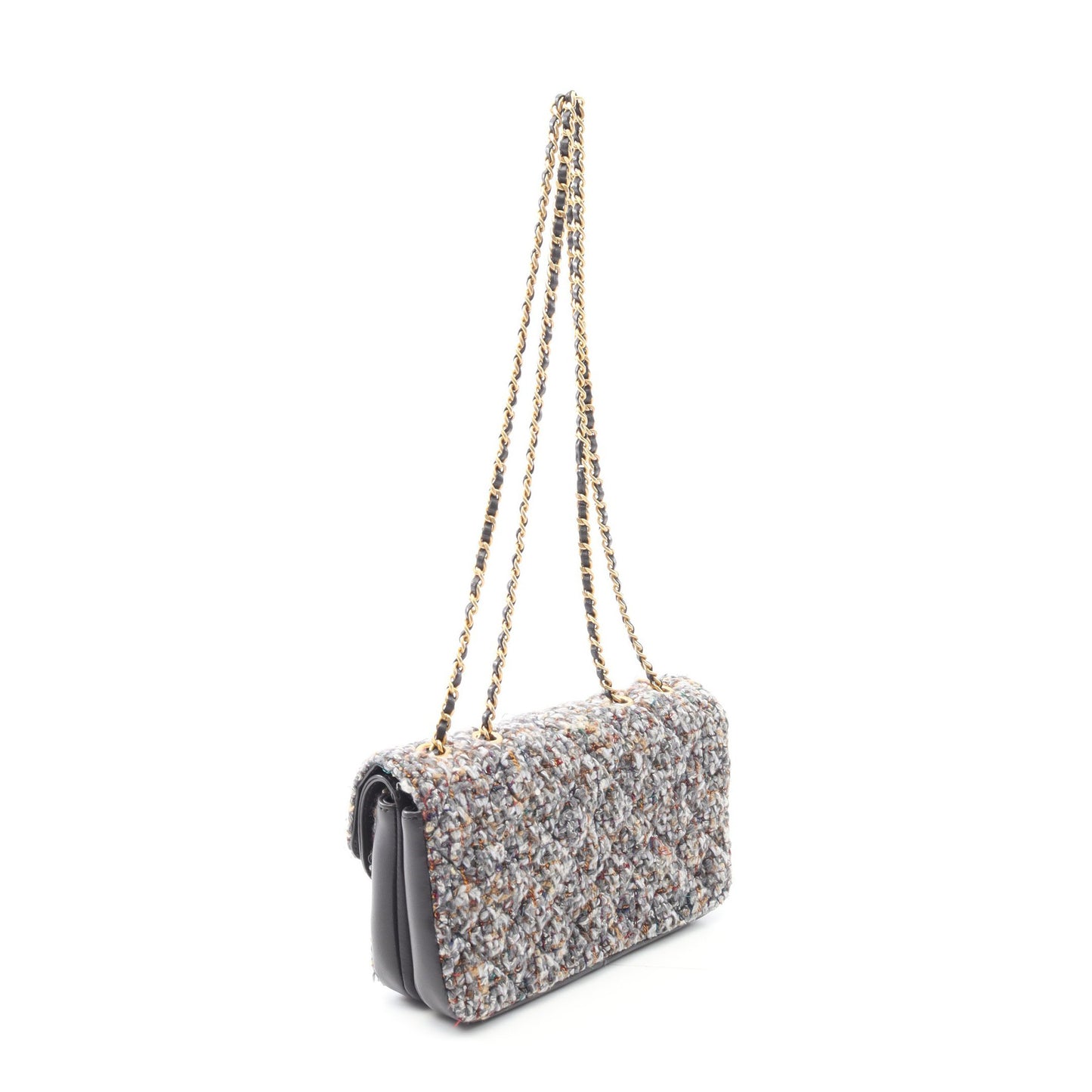 ココマーク Wチェーンショルダーバッグ ツイード レザー グレー ゴールド金具 シャネル バッグ CHANEL