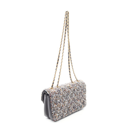 ココマーク Wチェーンショルダーバッグ ツイード レザー グレー ゴールド金具 シャネル バッグ CHANEL