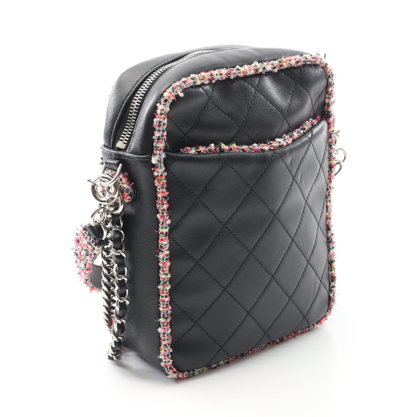 マトラッセ チェーンショルダーバッグ ラムスキン ツイード ブラック マルチカラー シルバー金具 シャネル バッグ CHANEL