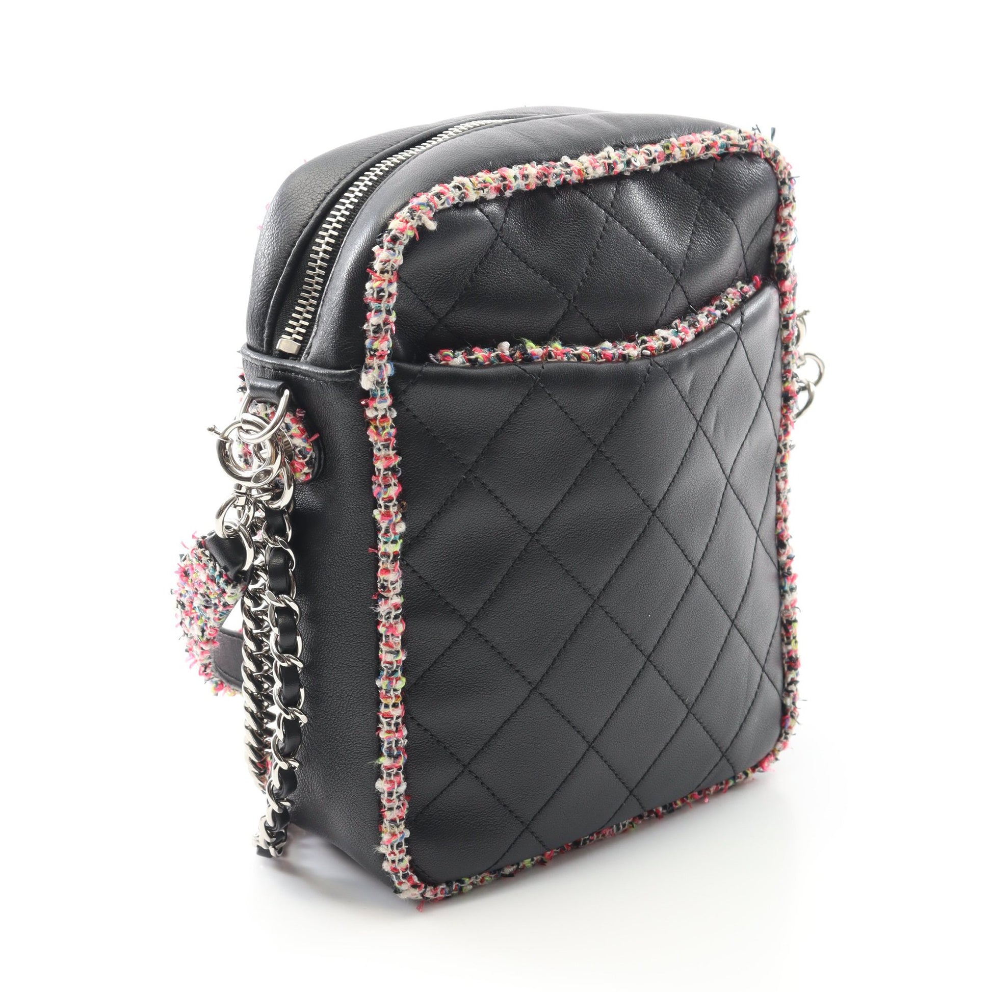 マトラッセ チェーンショルダーバッグ ラムスキン ツイード ブラック マルチカラー シルバー金具 シャネル バッグ CHANEL