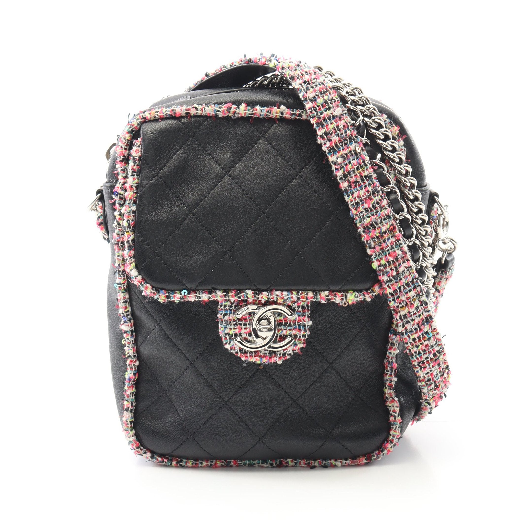 シャネル ラムスキン マトラッセ ツイード ショルダーバッグ ハンドバッグ シャネル CHANEL マトラッセ ツイードショルダー ブラック ラムスキン