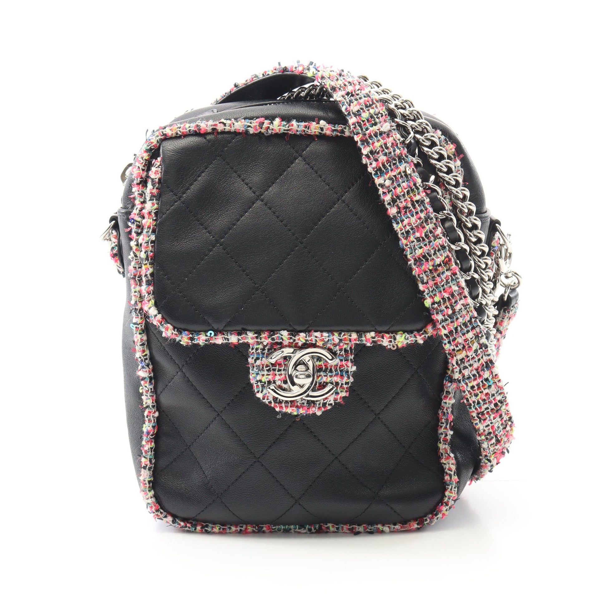 マトラッセ チェーンショルダーバッグ ラムスキン ツイード ブラック マルチカラー シルバー金具 シャネル バッグ CHANEL
