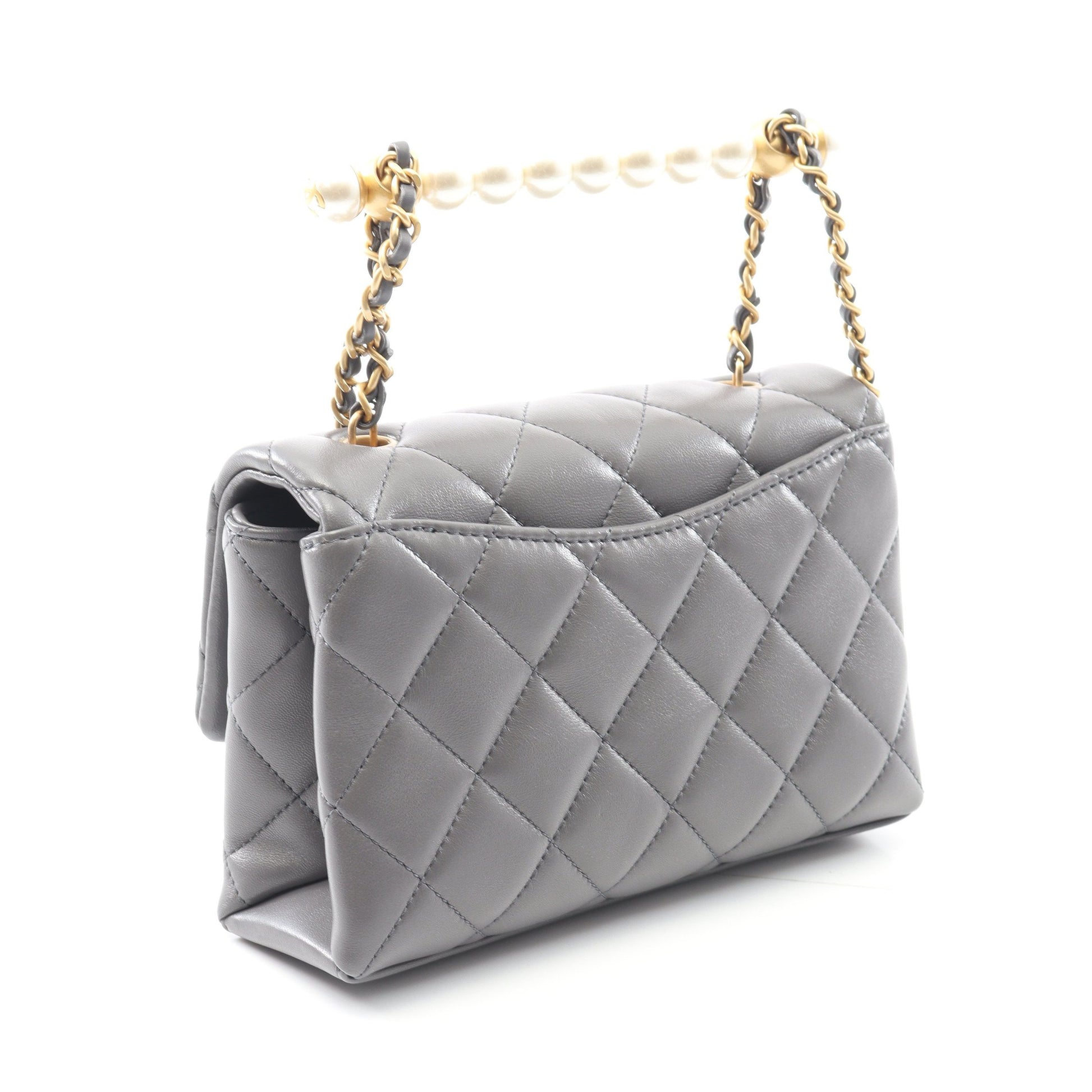 マトラッセ チェーンショルダーバッグ ラムスキン グレー ゴールド金具 シャネル バッグ CHANEL