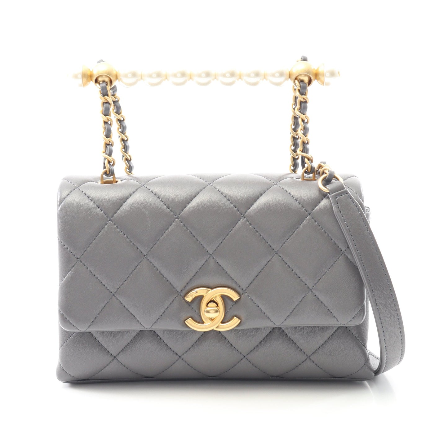 マトラッセ チェーンショルダーバッグ ラムスキン グレー ゴールド金具 シャネル バッグ CHANEL