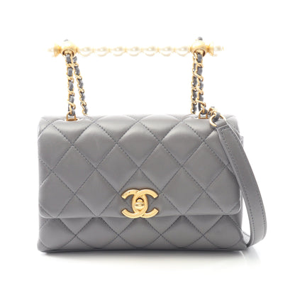 マトラッセ チェーンショルダーバッグ ラムスキン グレー ゴールド金具 シャネル バッグ CHANEL