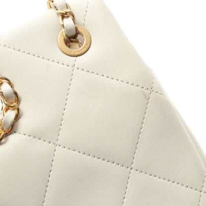 マトラッセ Wチェーンショルダーバッグ ラムスキン ホワイト ゴールド金具 シャネル バッグ CHANEL