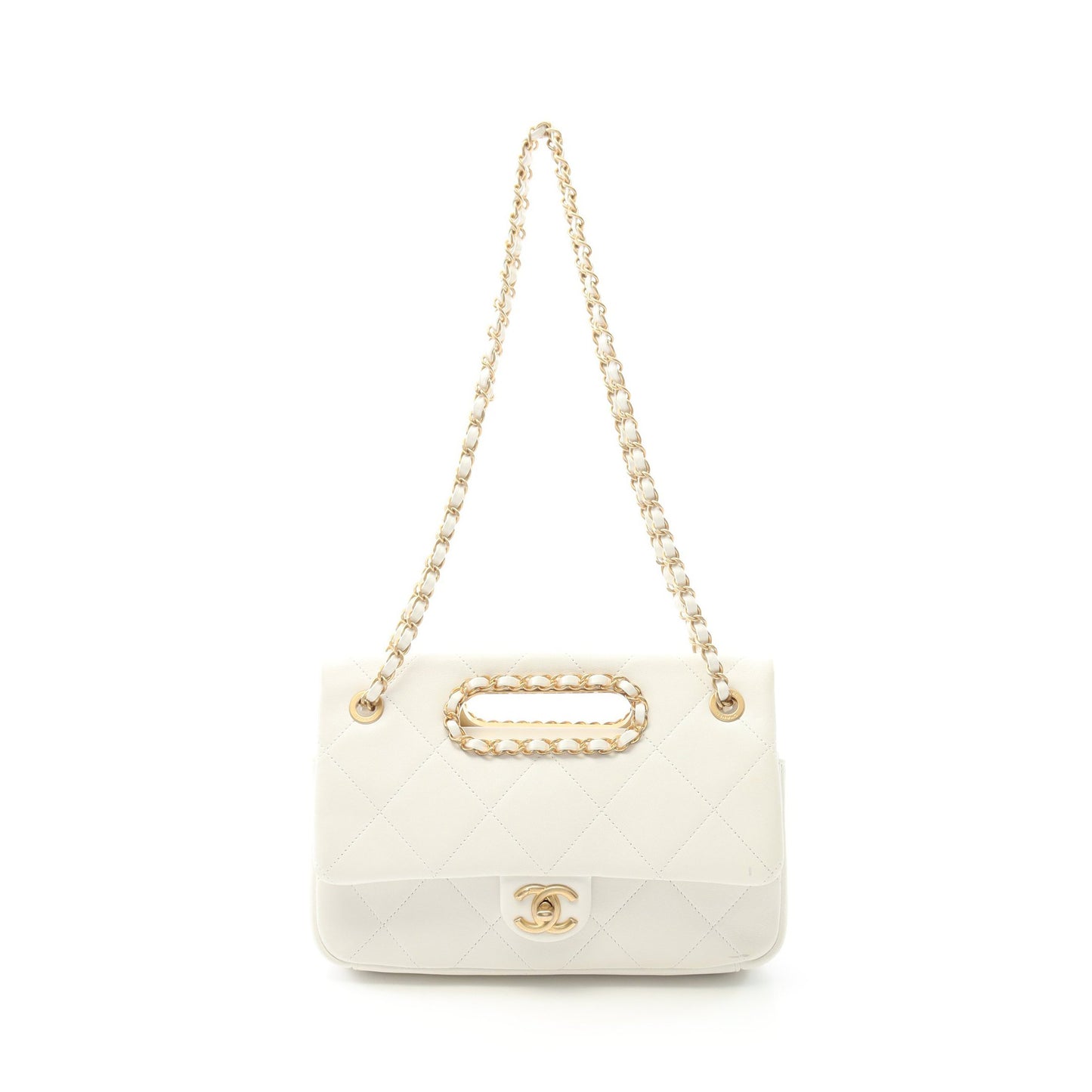 マトラッセ Wチェーンショルダーバッグ ラムスキン ホワイト ゴールド金具 シャネル バッグ CHANEL