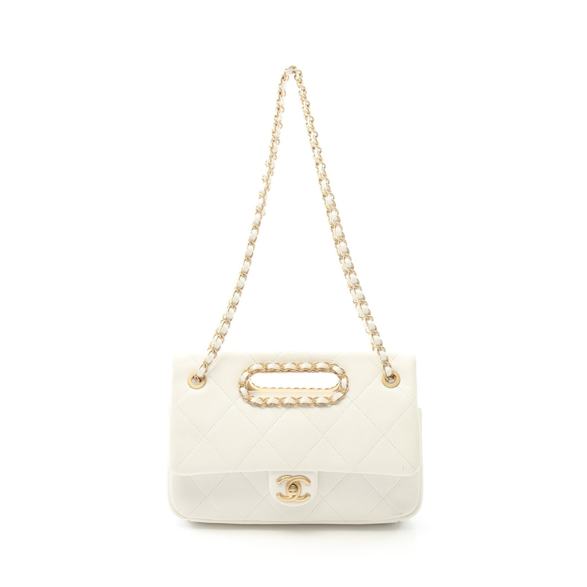 マトラッセ Wチェーンショルダーバッグ ラムスキン ホワイト ゴールド金具 シャネル バッグ CHANEL