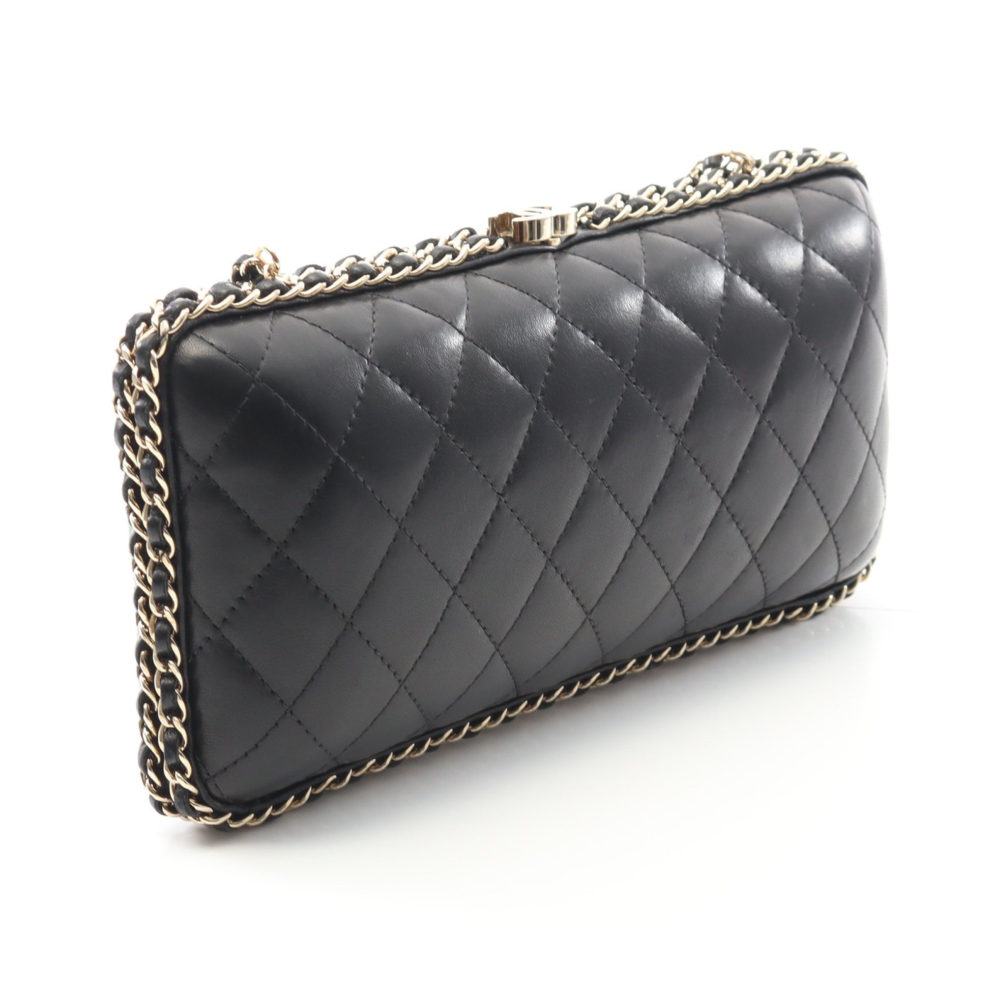 マトラッセ チェーンショルダーバッグ ラムスキン ブラック ゴールド金具 シャネル バッグ CHANEL