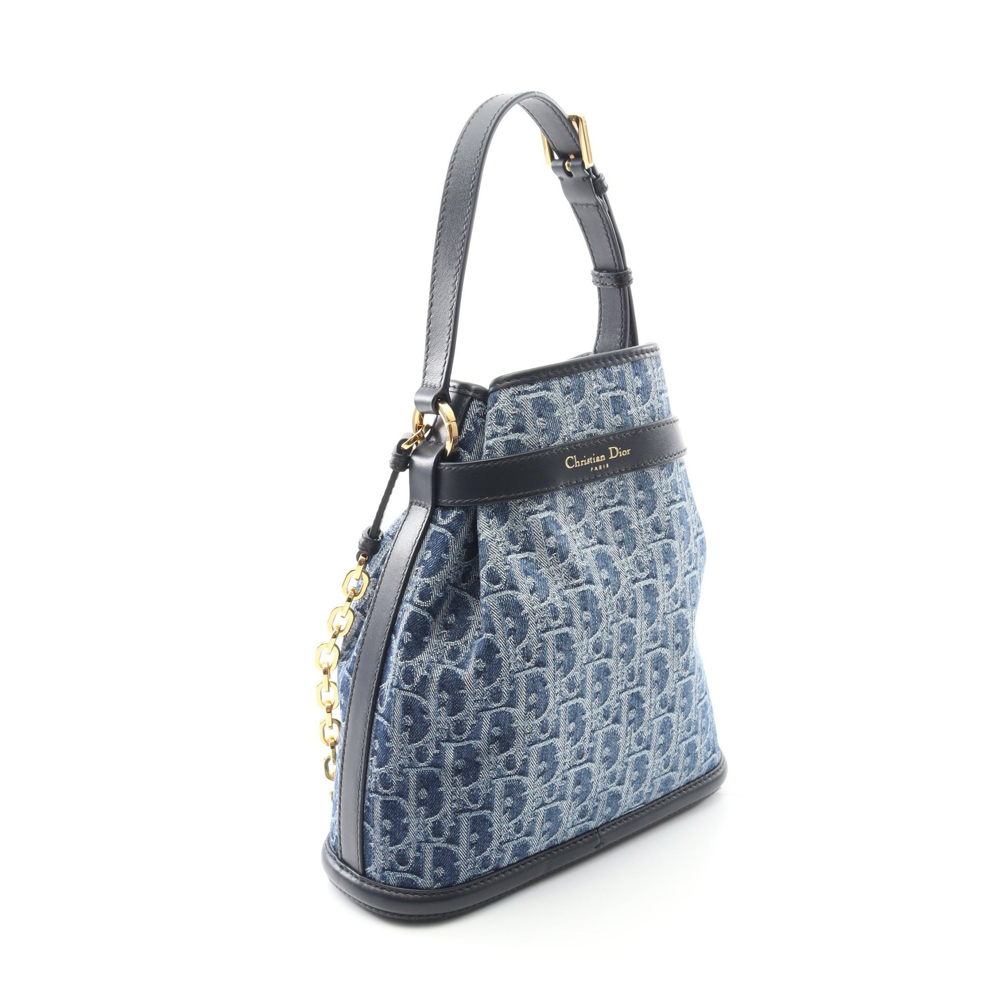C'est Dior セ ディオール ミディアム オブリーク ジャカード チェーンショルダーバッグ デニム レザー インディゴブルー ネイビー 2WAY クリスチャンディオール バッグ Christian Dior