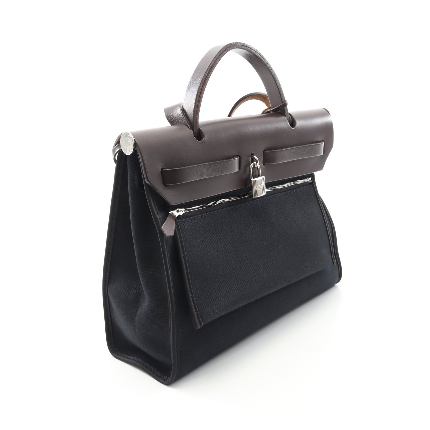 エールバッグジップPM ハンドバッグ トワルオフィシエ ヴァッシュハンター ブラック シルバー金具 2WAY X刻印 エルメス バッグ HERMES