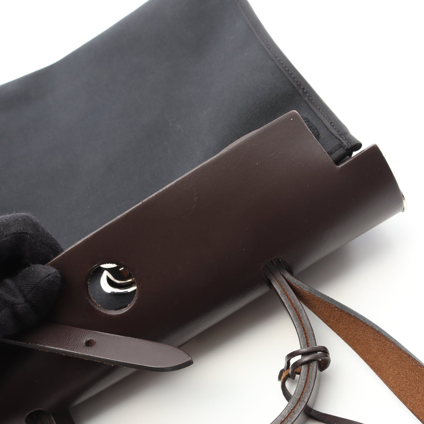 エールバッグジップPM ハンドバッグ トワルオフィシエ ヴァッシュハンター ブラック シルバー金具 2WAY X刻印 エルメス バッグ HERMES