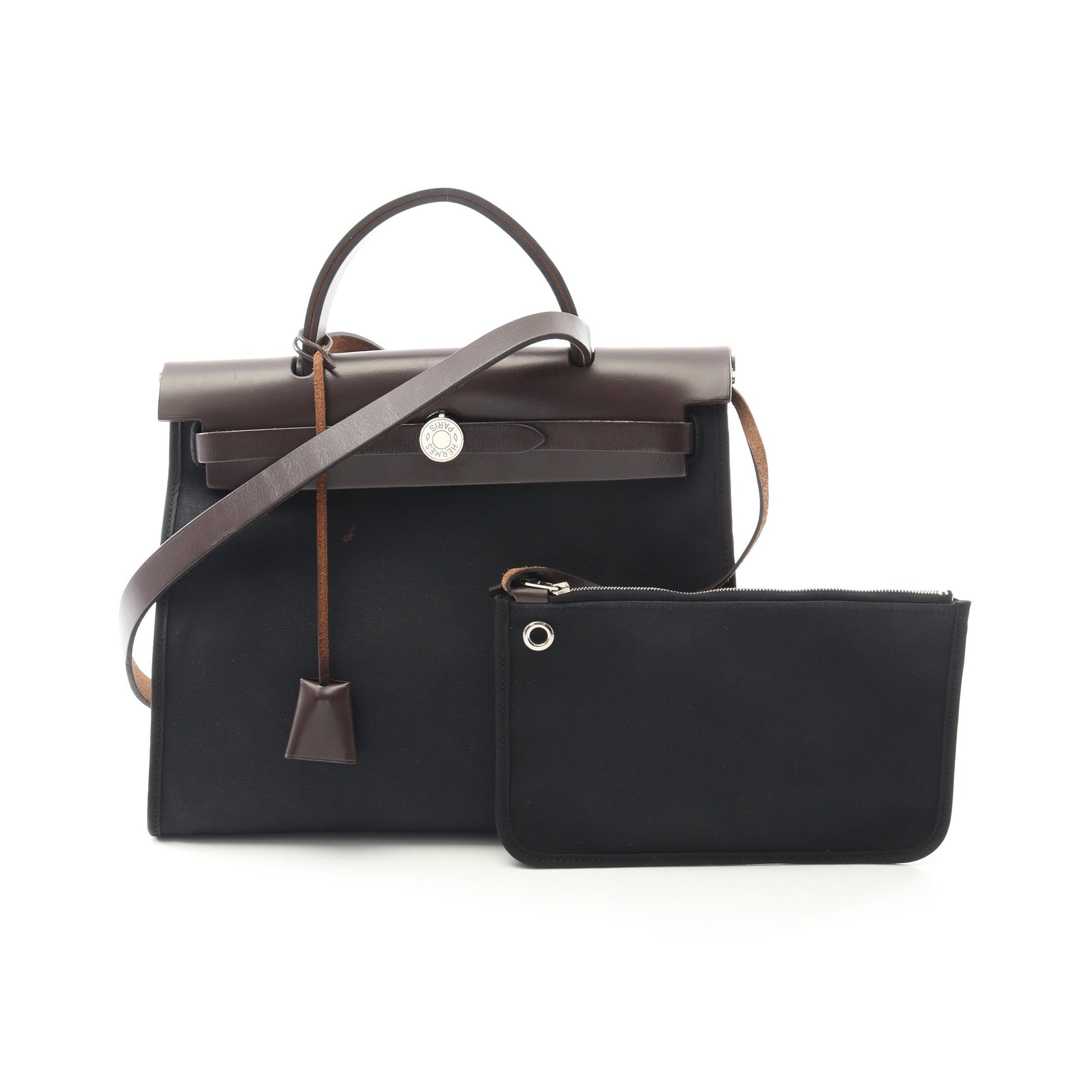 エールバッグジップPM ハンドバッグ トワルオフィシエ ヴァッシュハンター ブラック シルバー金具 2WAY X刻印 エルメス バッグ HERMES