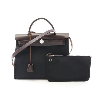 エールバッグジップPM ハンドバッグ トワルオフィシエ ヴァッシュハンター ブラック シルバー金具 2WAY X刻印 エルメス バッグ HERMES