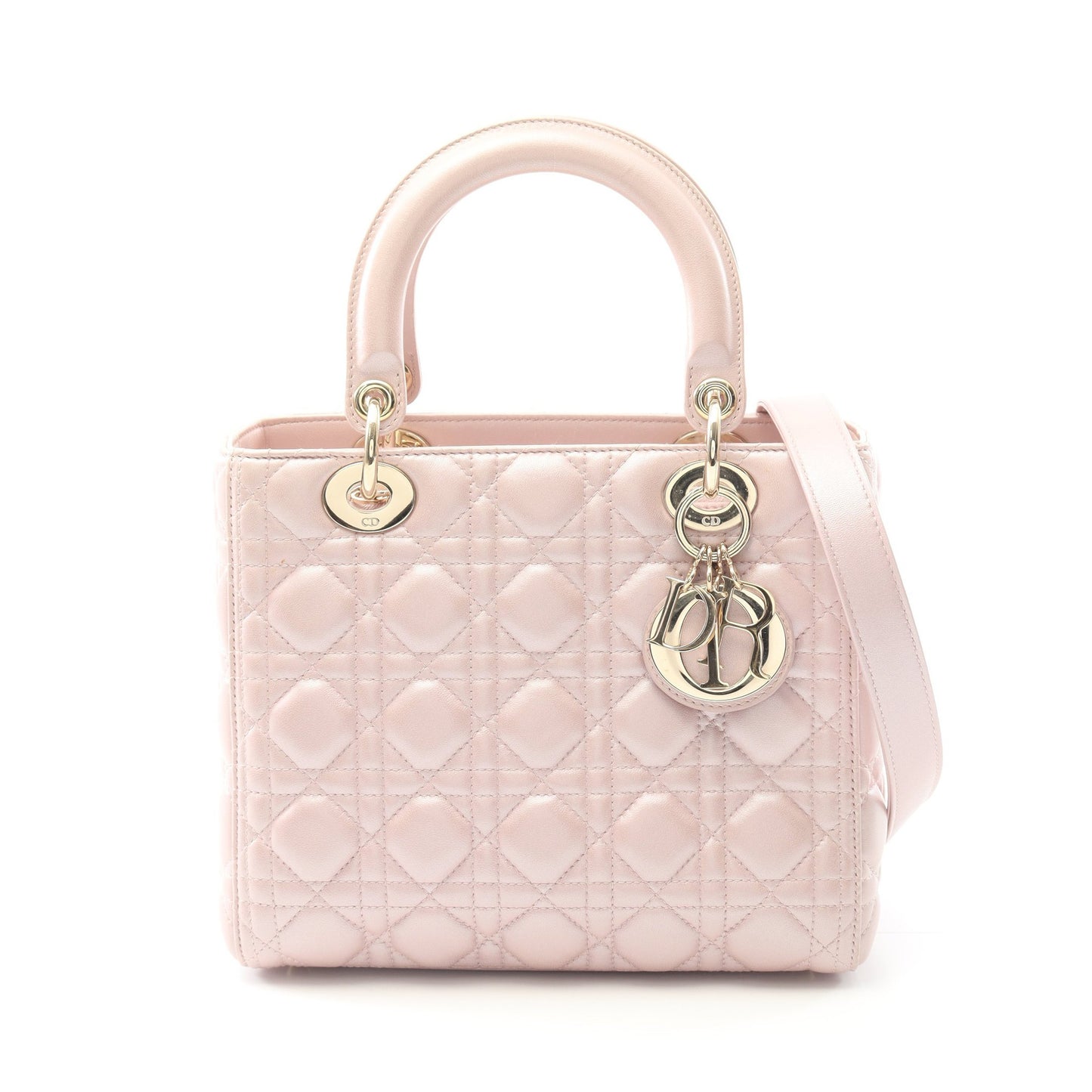 LADY DIOR レディディオール カナージュ ハンドバッグ レザー ライトピンク 2WAY クリスチャンディオール バッグ Christian Dior