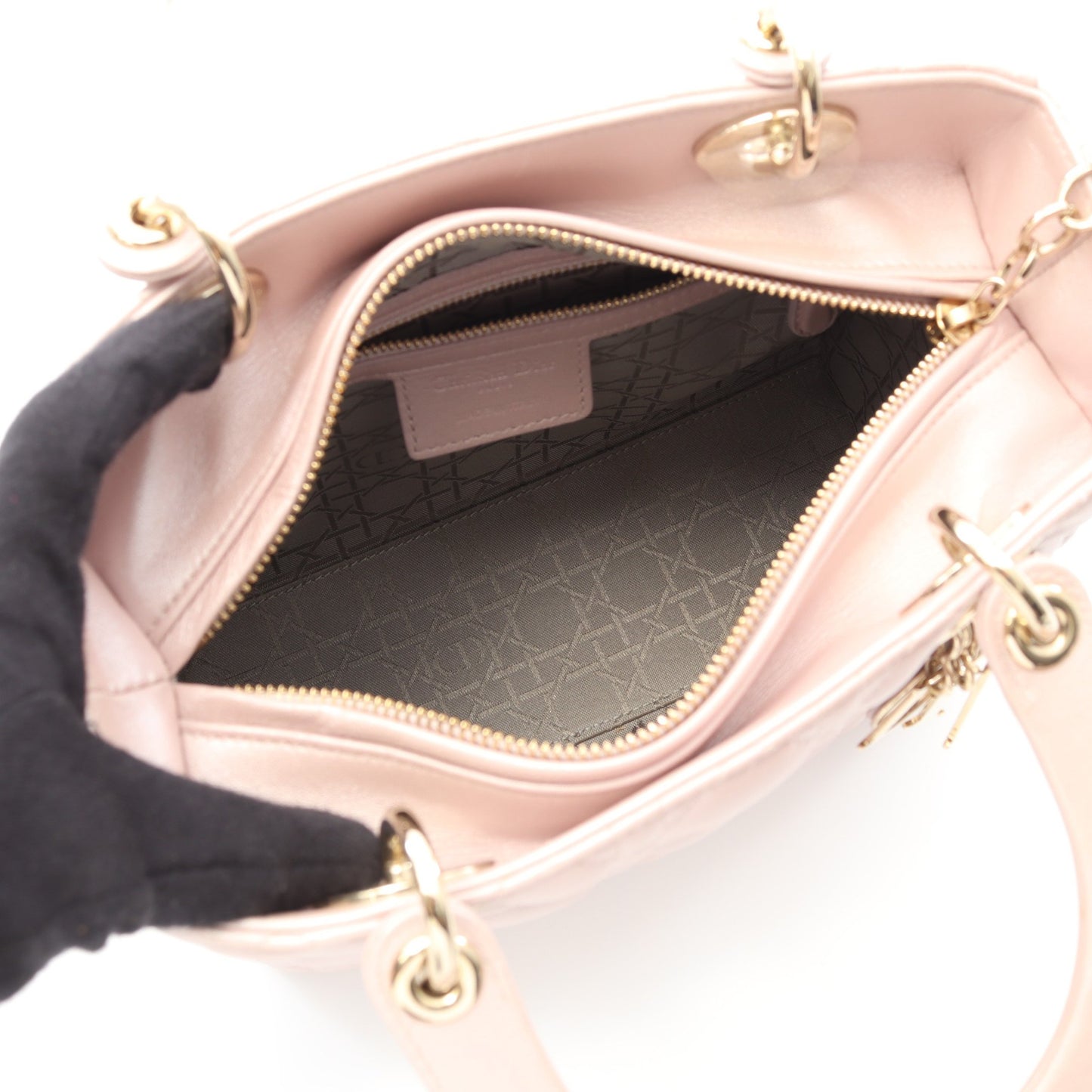 LADY DIOR レディディオール カナージュ ハンドバッグ レザー ライトピンク 2WAY クリスチャンディオール バッグ Christian Dior