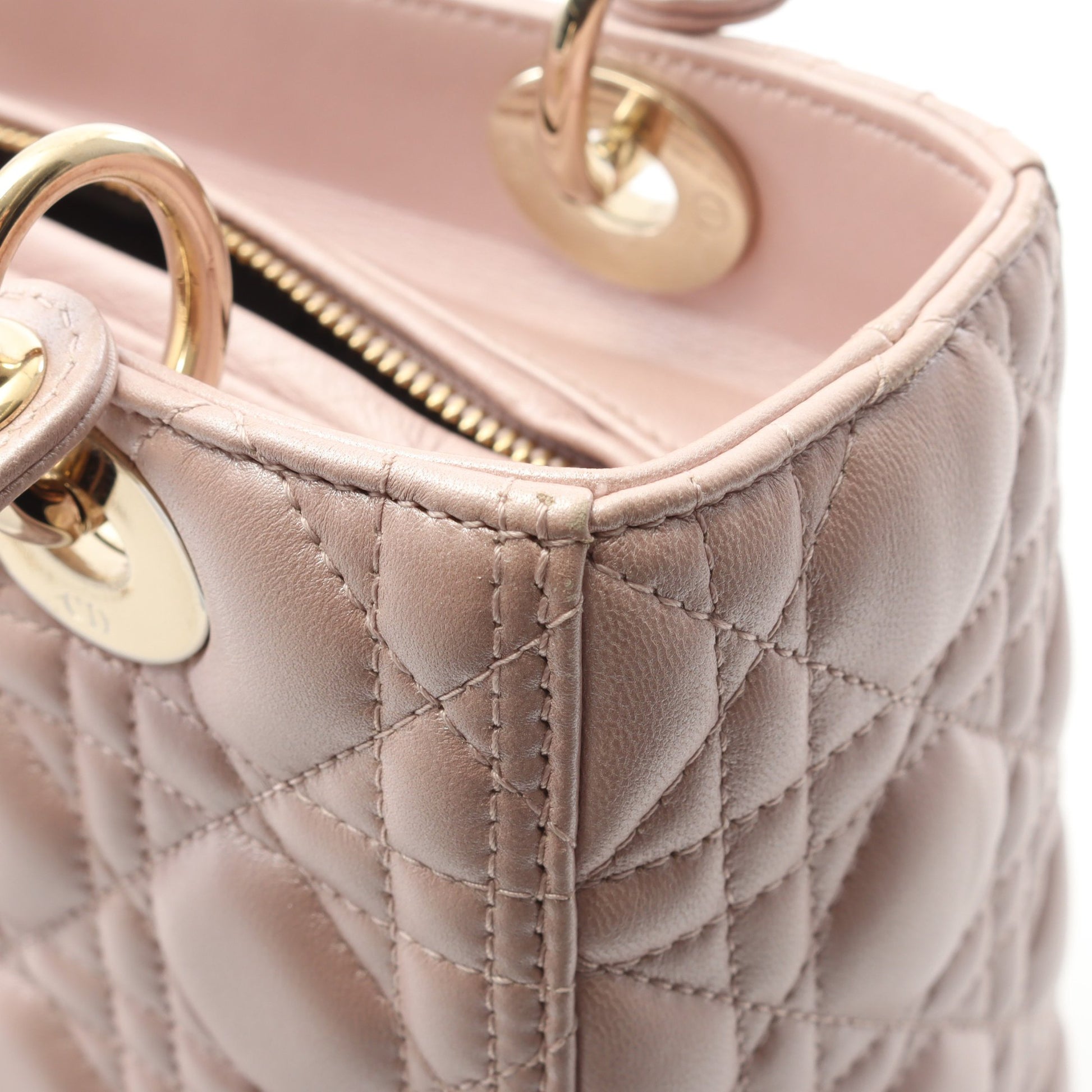 LADY DIOR レディディオール カナージュ ハンドバッグ レザー ライトピンク 2WAY クリスチャンディオール バッグ Christian Dior