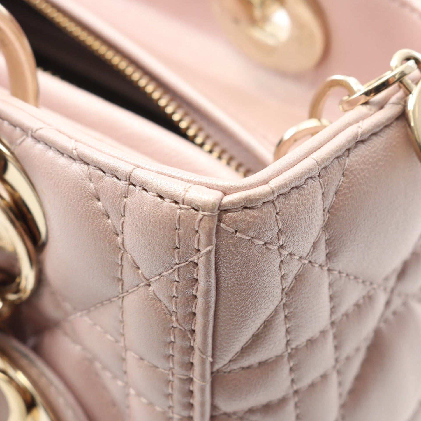 LADY DIOR レディディオール カナージュ ハンドバッグ レザー ライトピンク 2WAY クリスチャンディオール バッグ Christian Dior