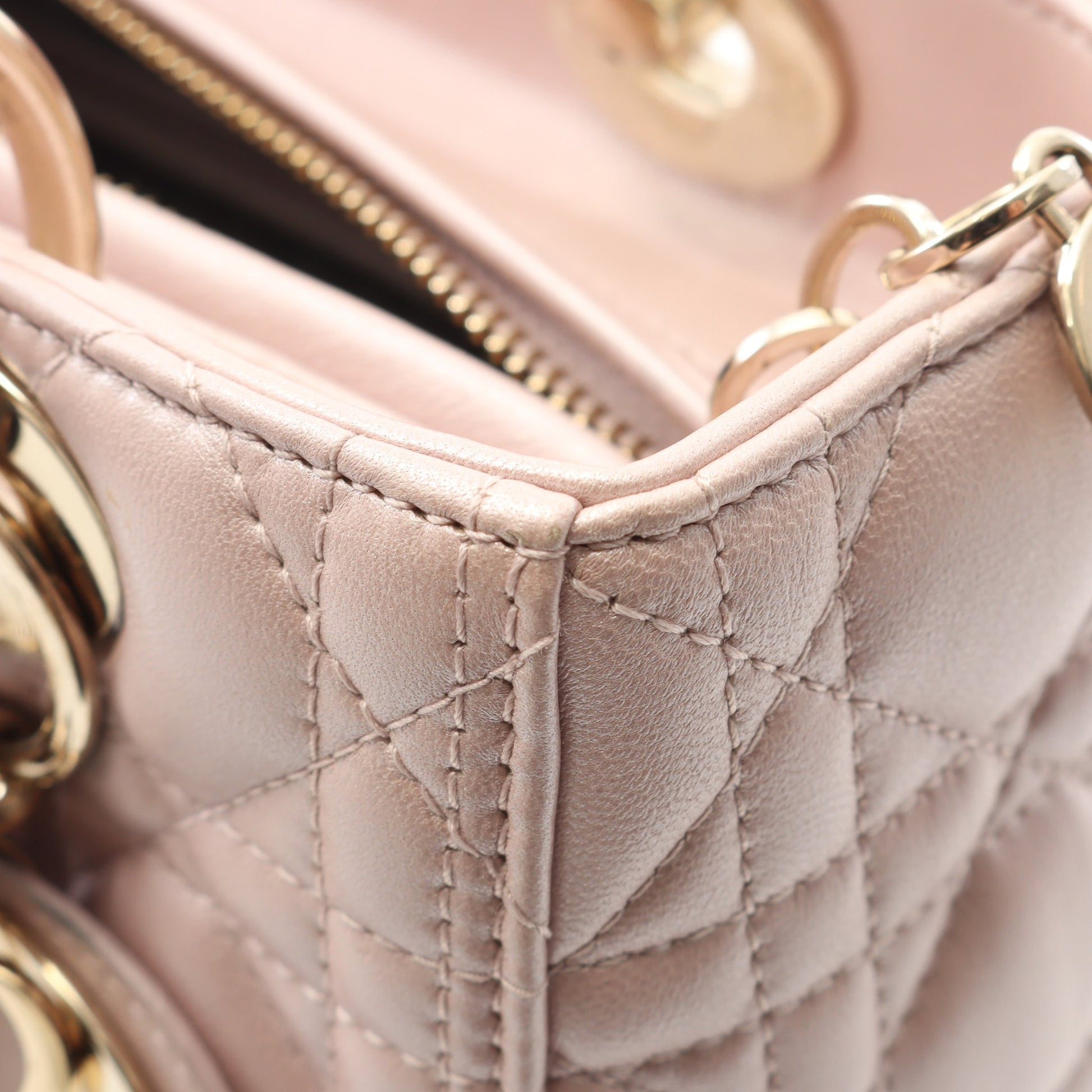 LADY DIOR レディディオール カナージュ ハンドバッグ レザー ライトピンク 2WAY クリスチャンディオール バッグ Christian Dior