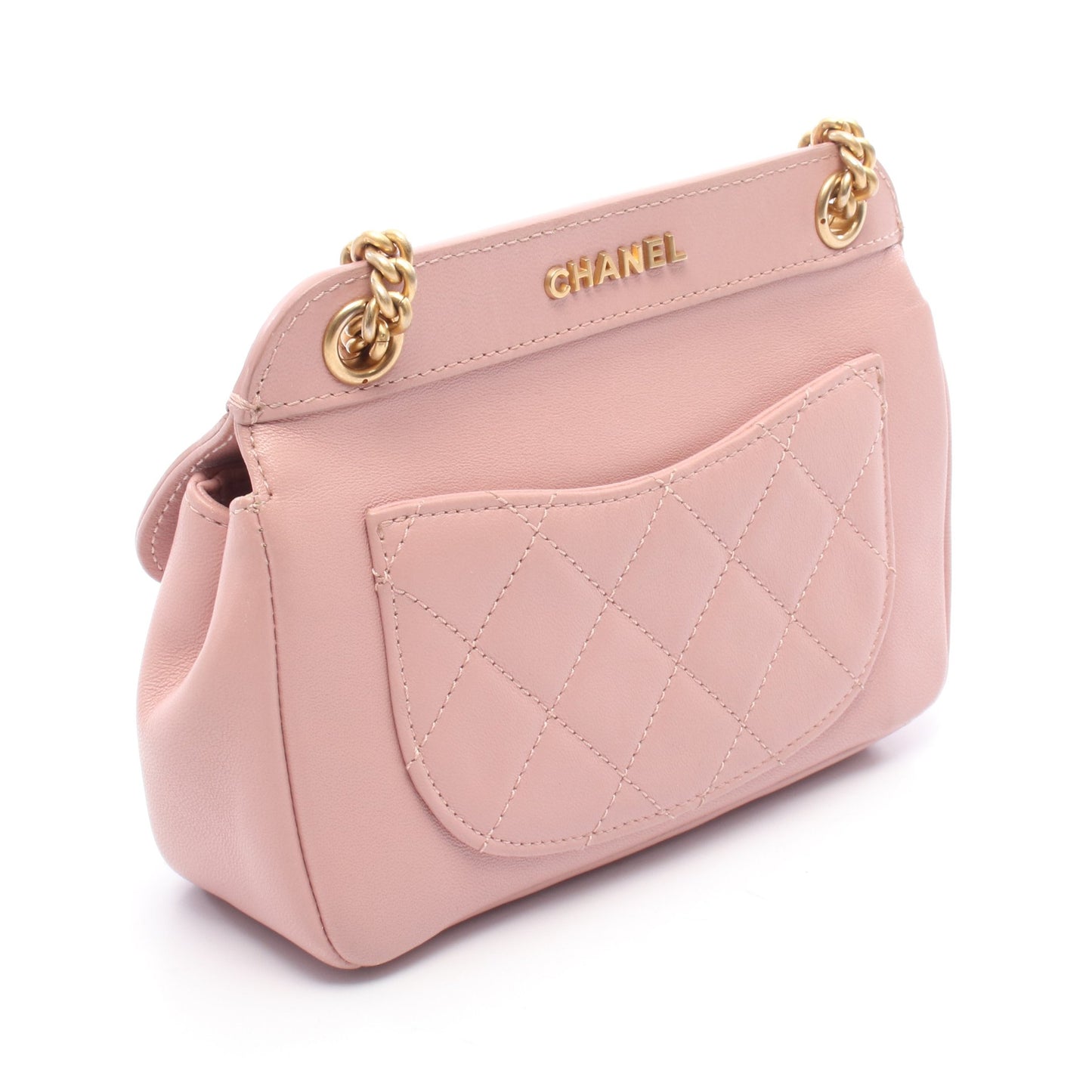 マトラッセ チェーンショルダーバッグ レザー ピンク ゴールド金具 シャネル バッグ CHANEL
