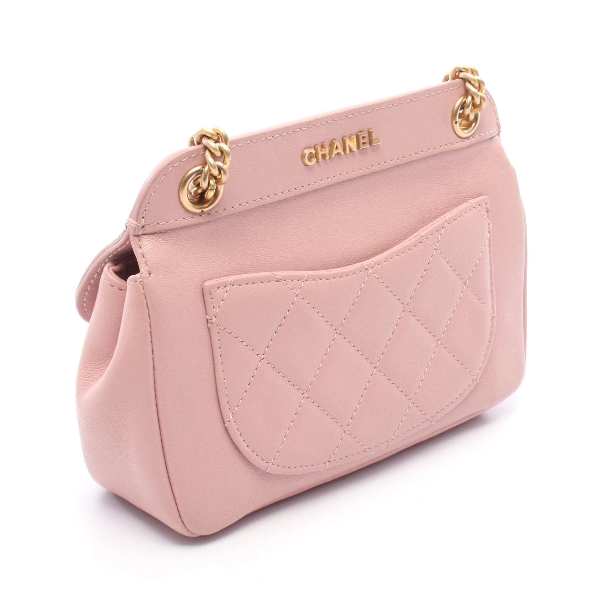 マトラッセ チェーンショルダーバッグ レザー ピンク ゴールド金具 シャネル バッグ CHANEL