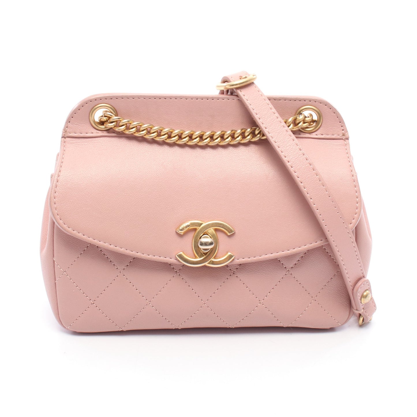 マトラッセ チェーンショルダーバッグ レザー ピンク ゴールド金具 シャネル バッグ CHANEL