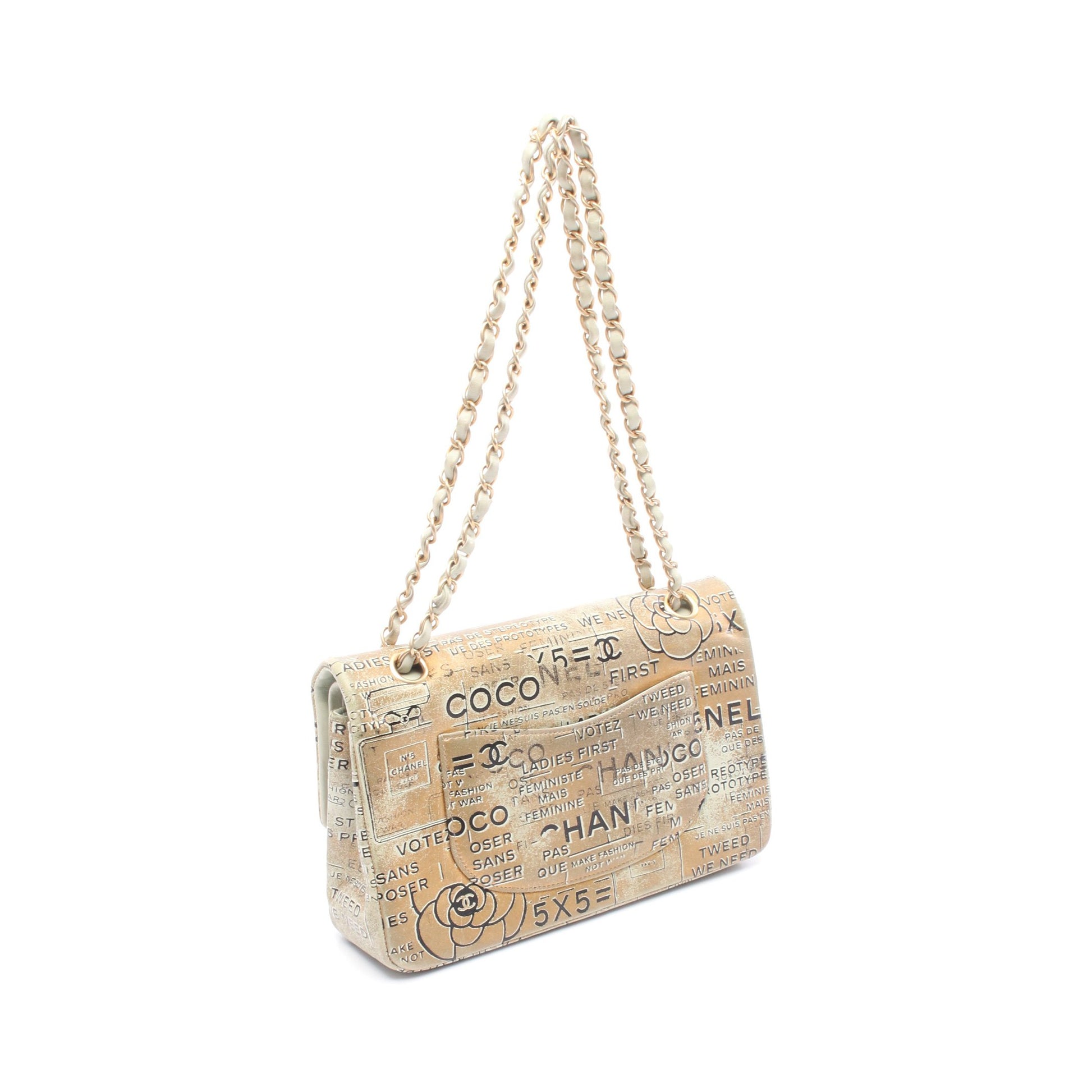 マトラッセ Wフラップ Wチェーンショルダーバッグ レザー ブラウン ライトグリーン ゴールド金具 シャネル バッグ CHANEL