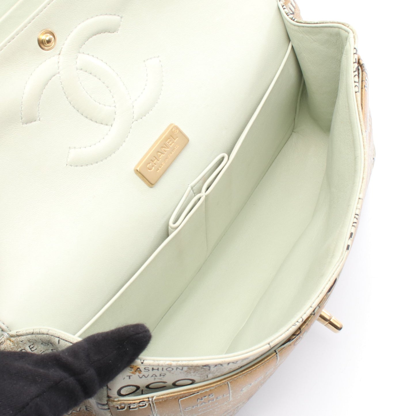 マトラッセ Wフラップ Wチェーンショルダーバッグ レザー ブラウン ライトグリーン ゴールド金具 シャネル バッグ CHANEL