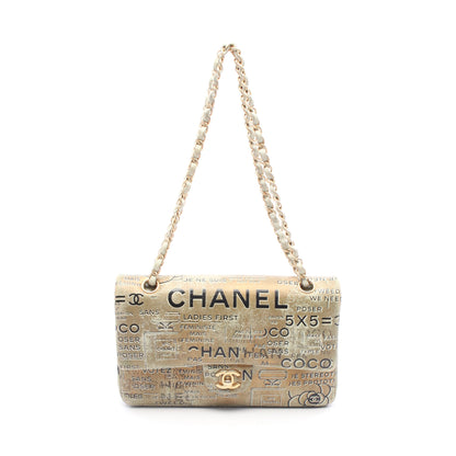 マトラッセ Wフラップ Wチェーンショルダーバッグ レザー ブラウン ライトグリーン ゴールド金具 シャネル バッグ CHANEL