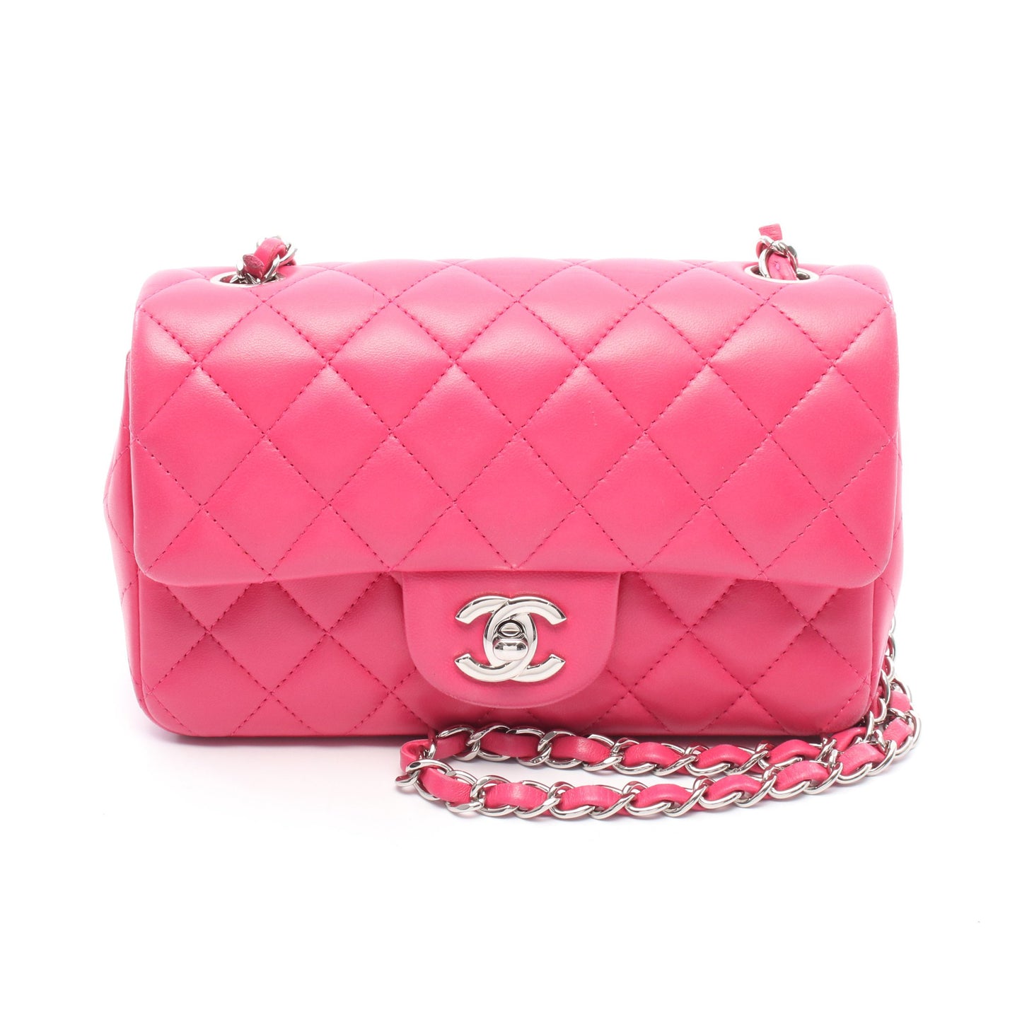 ミニマトラッセ20 チェーンショルダーバッグ ラムスキン ピンク シルバー金具 シャネル バッグ CHANEL