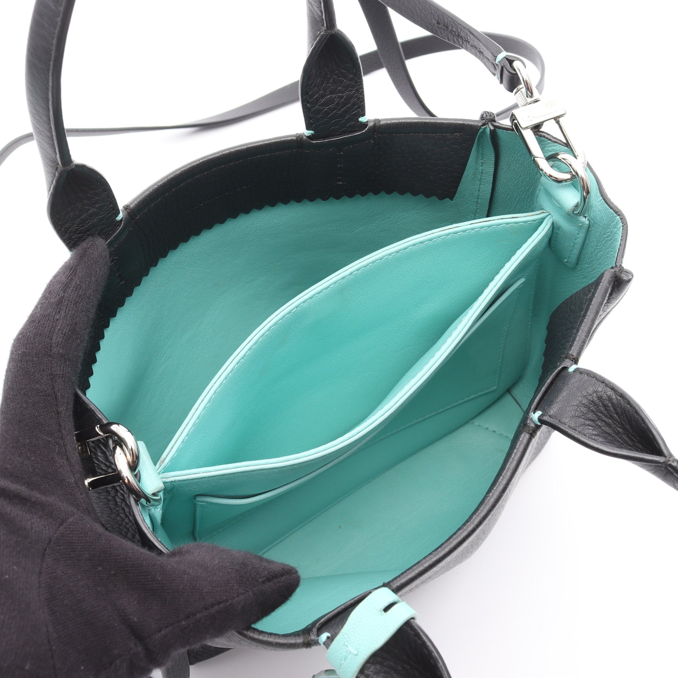 ティファニー(Tiffany)2way レディース ハンドバッグ ミニ ショッピング ハンドバッグ レザー ターコイズブルー 2WAY