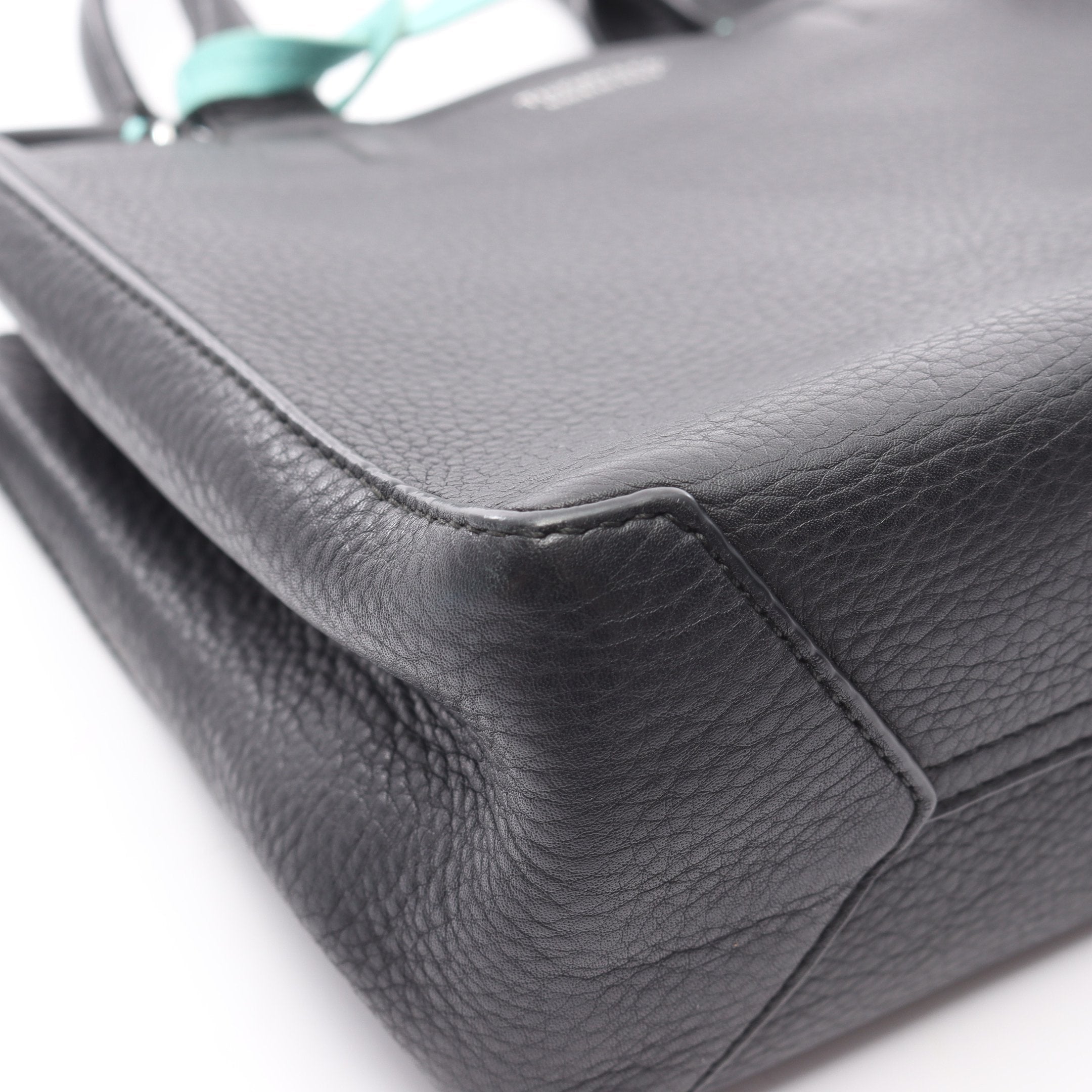 ハンドバッグ レザー ブラック ターコイズブルー 2WAY