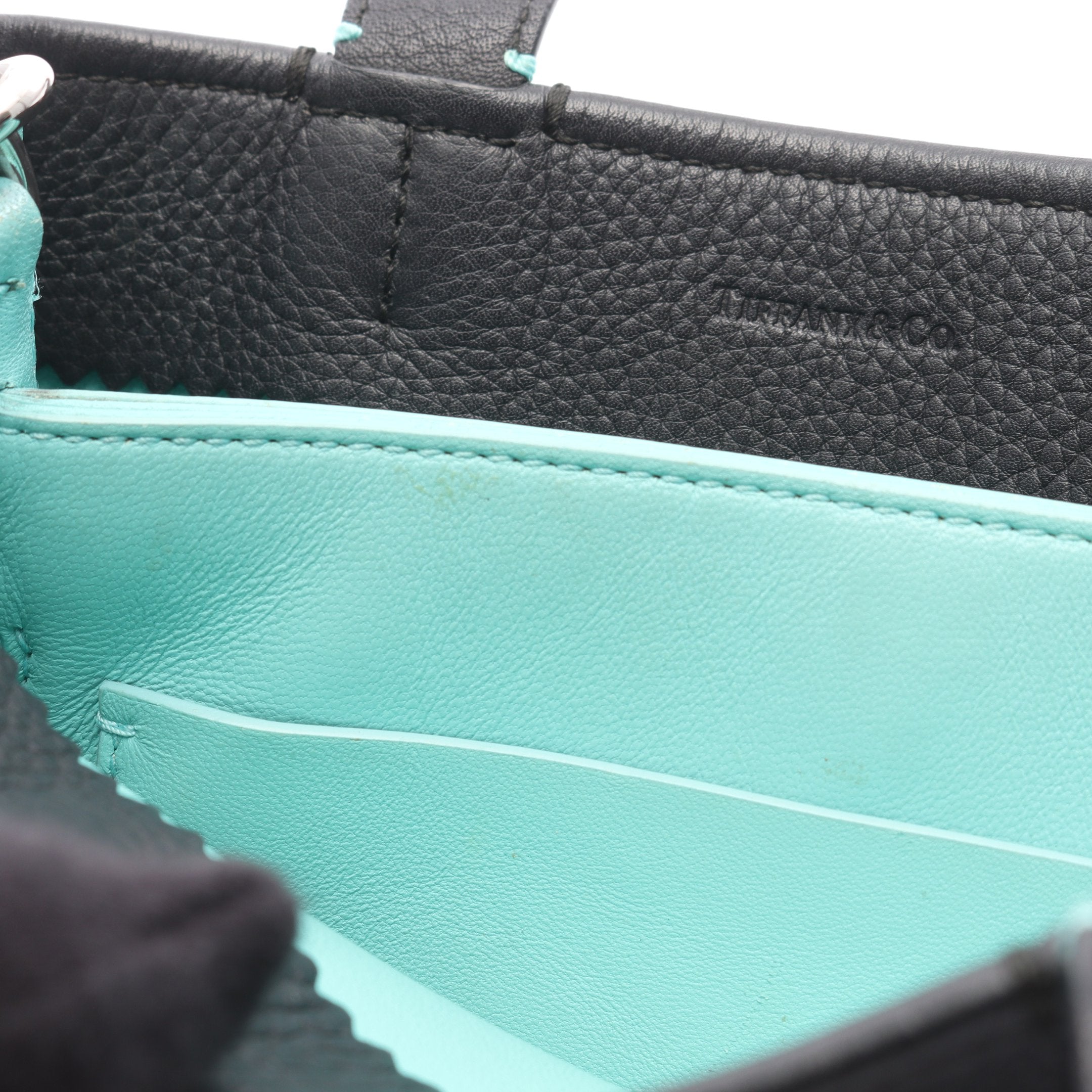 ハンドバッグ レザー ブラック ターコイズブルー 2WAY ティファニー