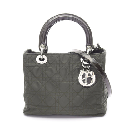 LADY DIOR レディディオール カナージュ ハンドバッグ ナイロン レザー ダークグリーン ダークブラウン 2WAY クリスチャンディオール バッグ Christian Dior