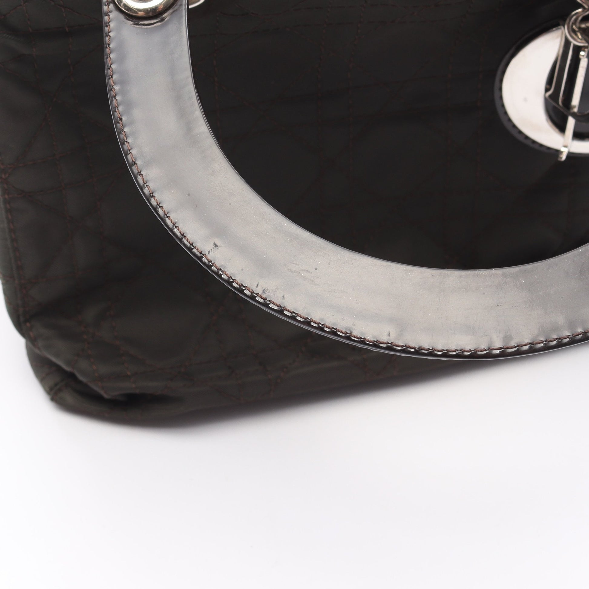 LADY DIOR レディディオール カナージュ ハンドバッグ ナイロン レザー ダークグリーン ダークブラウン 2WAY クリスチャンディオール バッグ Christian Dior