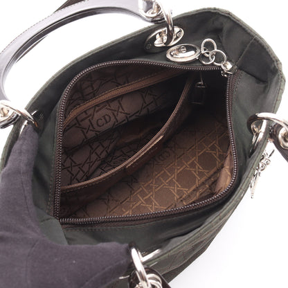 LADY DIOR レディディオール カナージュ ハンドバッグ ナイロン レザー ダークグリーン ダークブラウン 2WAY クリスチャンディオール バッグ Christian Dior