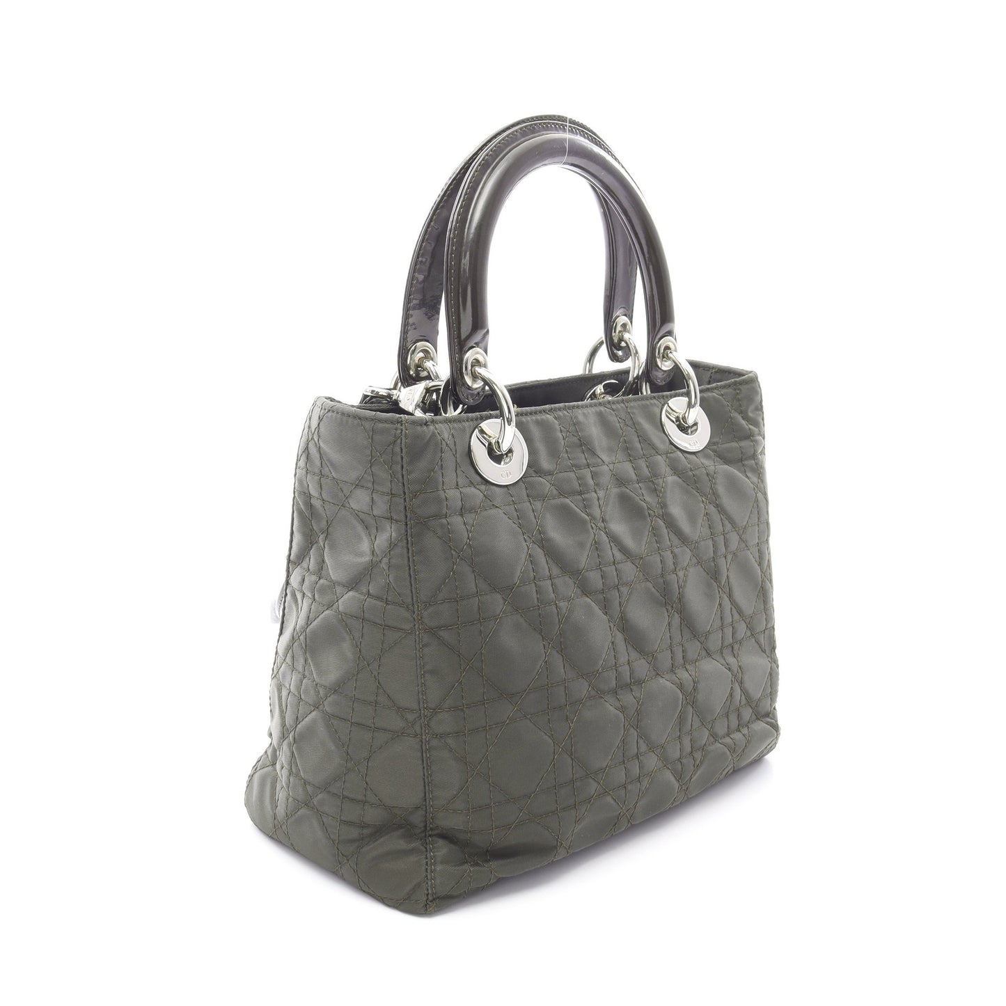 LADY DIOR レディディオール カナージュ ハンドバッグ ナイロン レザー ダークグリーン ダークブラウン 2WAY クリスチャンディオール バッグ Christian Dior